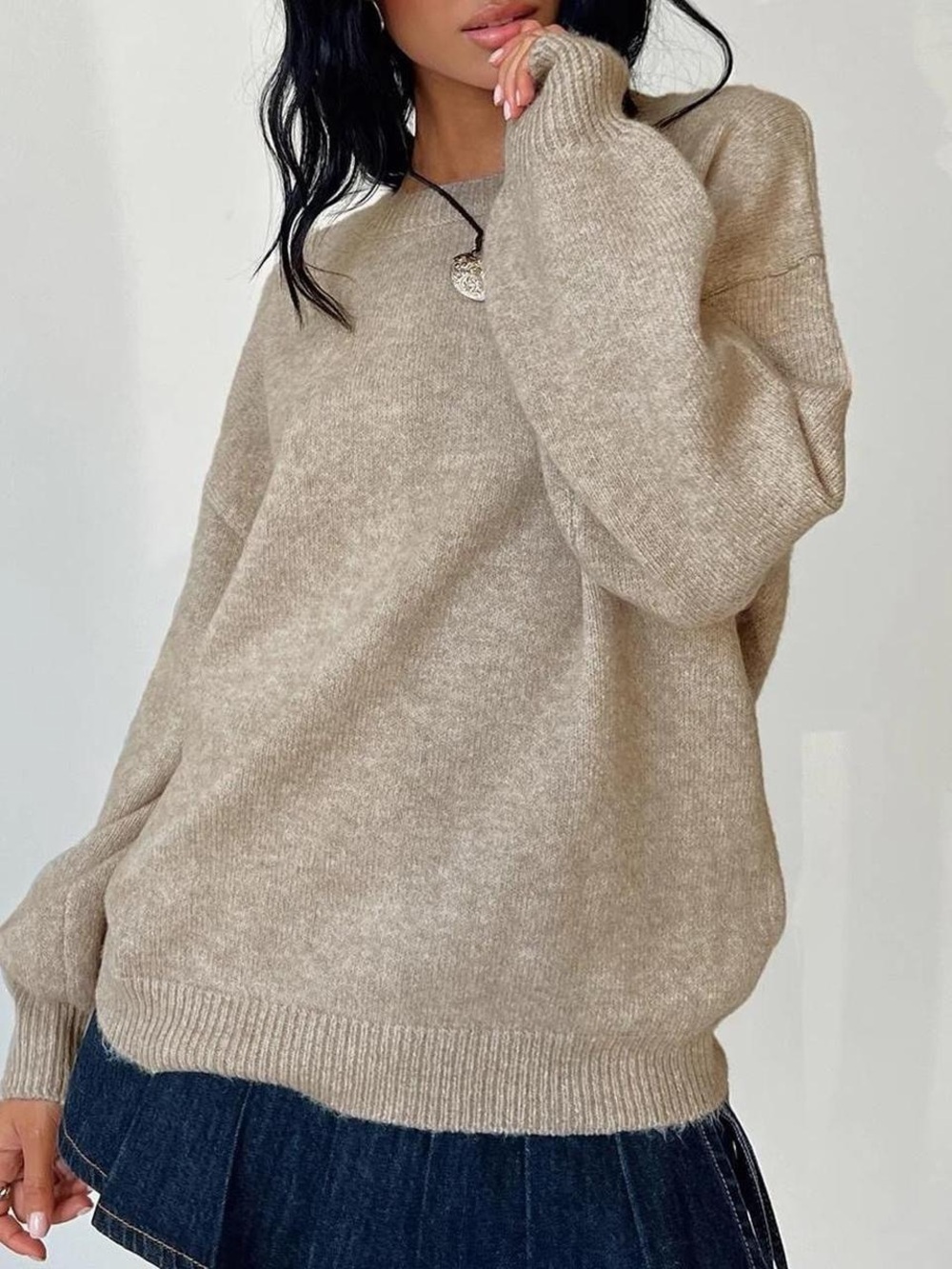Princess Polly Taupe Crewneck Sweater